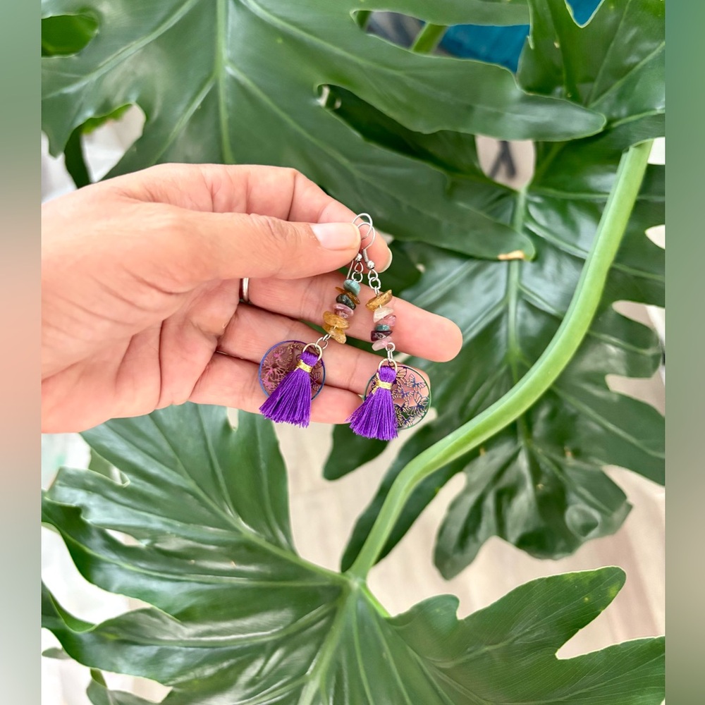 Watermelon Tourmaline Earrings - Picture 2 of 3